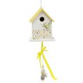 Floristik24 Decoratief vogelhuisje om geel-wit op te hangen 12cm