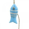 Maritieme deco hanger houten vis om op te hangen klein lichtblauw L31cm