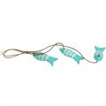 Maritieme deco hanger houten vis om op te hangen klein turquoise L31cm