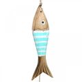 Maritieme decoratiehanger houten vis om op te hangen Turquoise L123cm