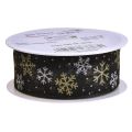 Floristik24 Kerstlint organza sneeuwvlokken zwart goud 40mm 15m