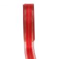 Floristik24 Kerstlint met transparante lurex strepen rood 25mm 25m