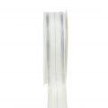 Floristik24 Kerstlint met transparante lurexstrepen wit, zilver 25mm 25m