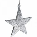 Floristik24 Kerstdecoratie ster hanger zilver glitter 9cm 12st