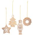 Floristik24 Kerstversieringen, peperkoek, glazuurlook, notenkraker, ster, boom, krans, 6 cm, 4 stuks