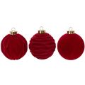 Kerstbal, fluweelachtig oppervlak, rood, 8 cm, 12 stuks | Floristik24.nl