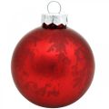 Floristik24 Kerstbal, boomhanger, kerstbal rood gemarmerd H6.5cm Ø6cm echt glas 24st