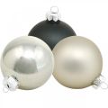 Floristik24 Kerstbal, Kerstboomversiering, Kerstbal zwart/zilver/parelmoer H8.5cm Ø7.5cm echt glas 12 stuks