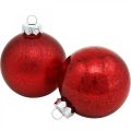 Kerstboomversieringen, boomhangers, kerstballen rood gemarmerd H8.5cm Ø7.5cm echt glas 14st