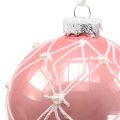 Floristik24 Kerstballen met parels roze Ø8cm 3st