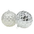 Floristik24 Kerstballen met ruitpatroon zilver mat, glanzend Ø8cm 2st