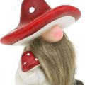 Deco elf keramiek paddestoel hoed tafeldecoratie rood, wit H10.5cm 3st