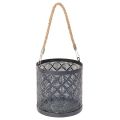 Floristik24 Metalen theelichthouder, decoratieve lantaarn met handvat, antraciet, Ø16 cm, 2 stuks