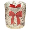 Floristik24 Glazen votiefkaarsenhouder met kersttakjes en rood lint, 8 cm, 2 stuks