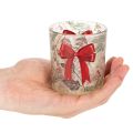 Glazen votiefkaarsenhouder met kersttakjes en rood lint, 8 cm, 2 stuks | Floristik24.nl