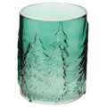 Floristik24 Glazen votiefkaarsenhouder met reliëf van dennenbomen, kerstdecoratie, 16 cm