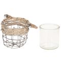 Theelichthouder, glas, metaal, wilgenhout, Ø10,5 cm, 3 stuks | Floristik24.nl