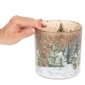 Glazen theelichthouder met dennenbosmotief, winterdecoratie, 15 cm | Floristik24.nl