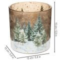 Glazen theelichthouder met dennenbosmotief, winterdecoratie, 15 cm | Floristik24.nl
