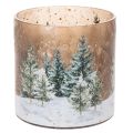 Floristik24 Glazen theelichthouder met winterbos in de sneeuw, kerstdecoratie, 20 cm