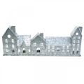 Floristik24 Rij huizen, metalen decoratie voor verlichting, adventsdecoratie, zilveren lantaarn L52cm H20cm