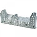 Rij huizen, metalen decoratie voor verlichting, adventsdecoratie, zilveren lantaarn L52cm H20cm | Floristik24.nl