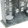 Rij huizen, metalen decoratie voor verlichting, adventsdecoratie, zilveren lantaarn L52cm H20cm | Floristik24.nl