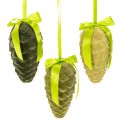 Floristik24 Decoratieve dennenappels om op te hangen, met fluweel beklede dennenappels met lint en strik, 18 cm, 3 stuks
