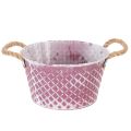 Floristik24 Zinken kom, ruitvormig met touwgrepen, violet/wit gewassen, Ø24,5 cm H14 cm