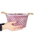 Zinken kom, ruitvormig met touwgrepen, violet/wit gewassen, Ø24,5 cm H14 cm | Floristik24.nl