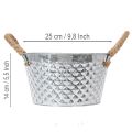 Ronde zinken kom met touwgrepen Ø25cm H14cm | Floristik24.nl