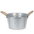 Floristik24 Ronde zinken schaal met touwgrepen Ø28cm H16cm