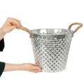 Zinken pot, ruitvormig, met touwgrepen, witgekalkt, Ø24,5 cm H21 cm | Floristik24.nl