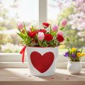 Witte bloempot met rood hart, plantenbak, Ø13cm H10,5cm | Floristik24.nl