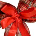 Decoratieve kerststrik, cadeaustrik, voor buiten, rood geruit, 6 cm breed, 20 x 29 cm, 2 stuks | Floristik24.nl