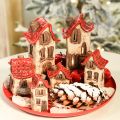 Keramische huisdecoratie met rood dak, verlicht huisje, 15 cm, 2 stuks | Floristik24.nl