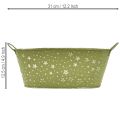 Ovale metalen schaal met sterren en handvatten, groen, 31 × 16 cm, H 12,5 cm | Floristik24.nl