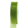 Floristik24 Organza lint groen cadeaulint geweven rand olijfgroen 25mm 50m