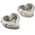 Plant hart veren gegoten steen hart grijs wit 13×12×6cm 2st | Floristik24.nl